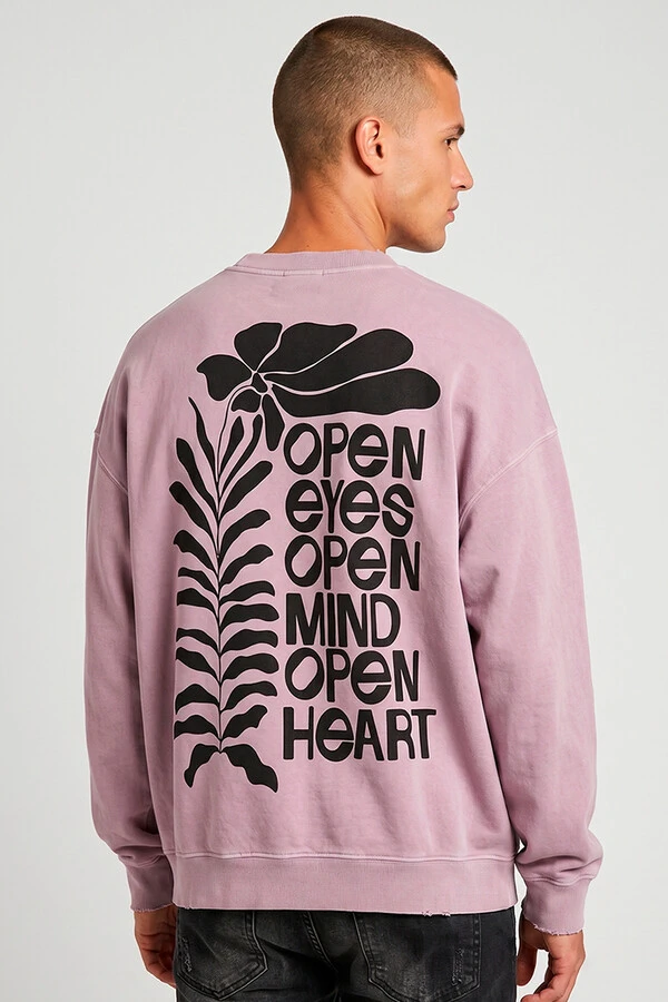 Blusa oversized de moletom estonado lilás Open Eyes