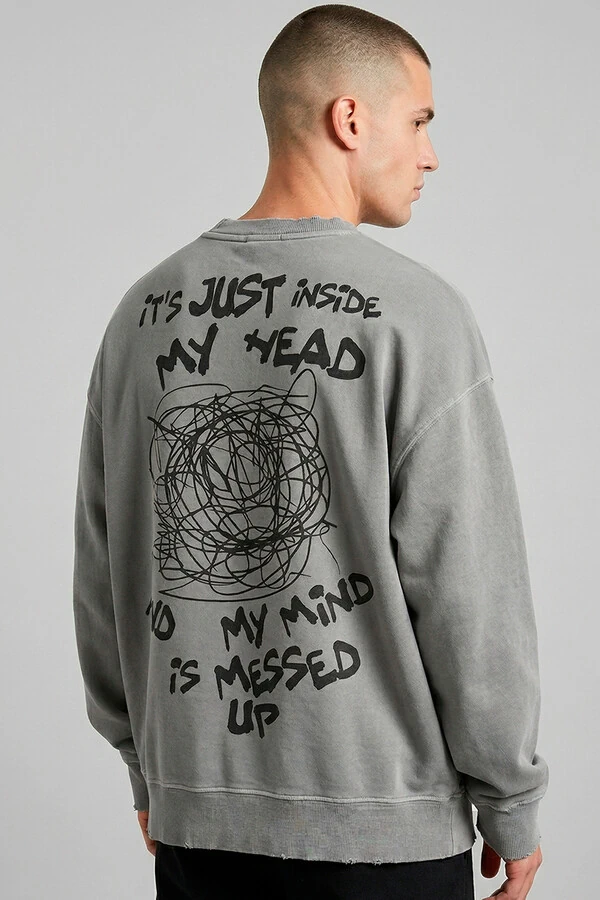 Blusa oversized de moletom estonado cinza Head