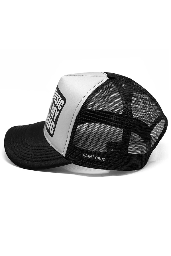 Boné trucker retrô branco e preto Drug