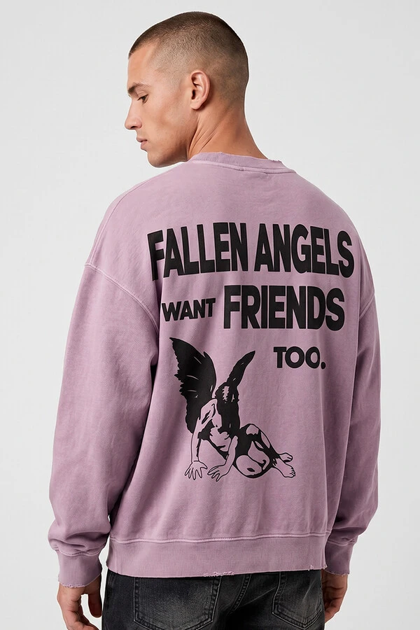 Blusa oversized de moletom estonado lilás Fallen Angels