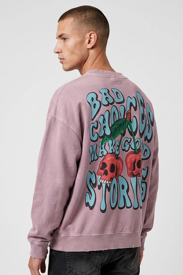 Blusa oversized de moletom estonado lilás Cherry