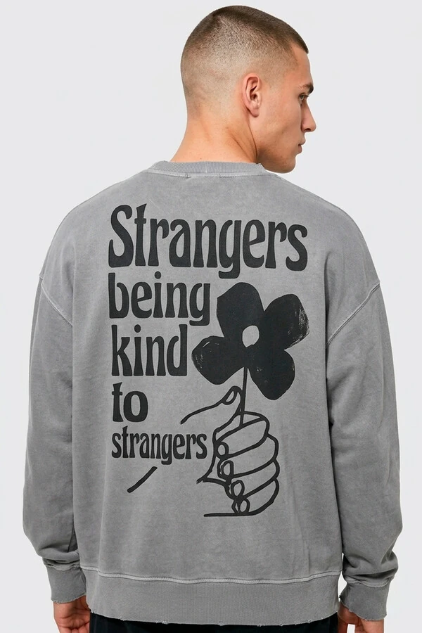 Blusa oversized de moletom estonado cinza Being