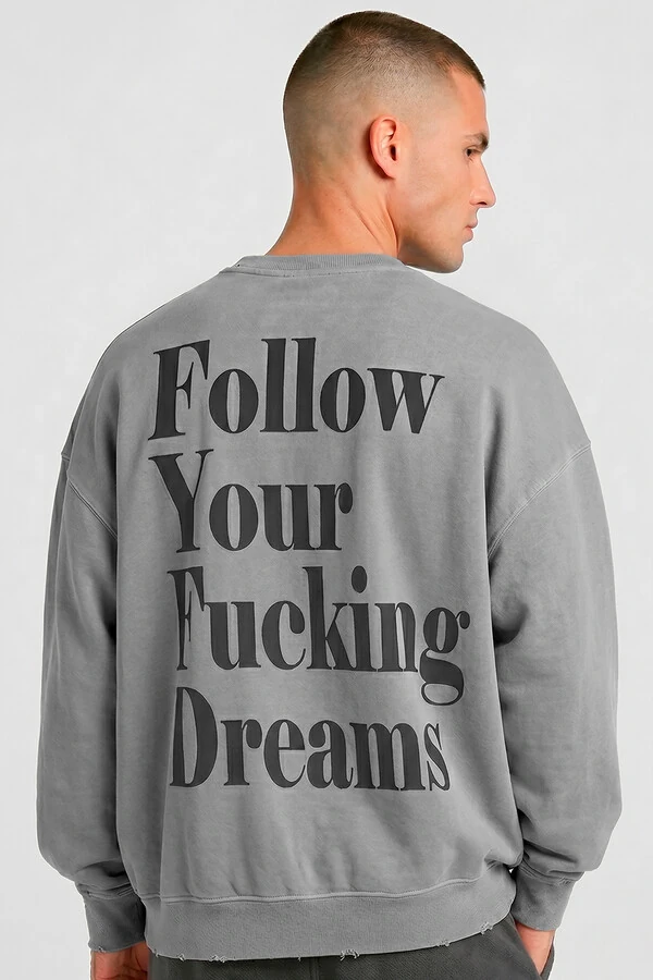 Blusa oversized de moletom estonado cinza Dreams Back