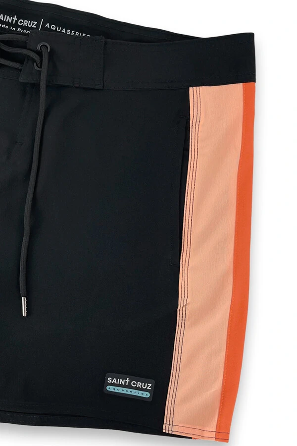 Bermuda retrô line Preto Salmão e Laranja