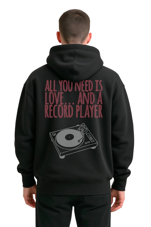 Blusa puff de moletom preto Record Player