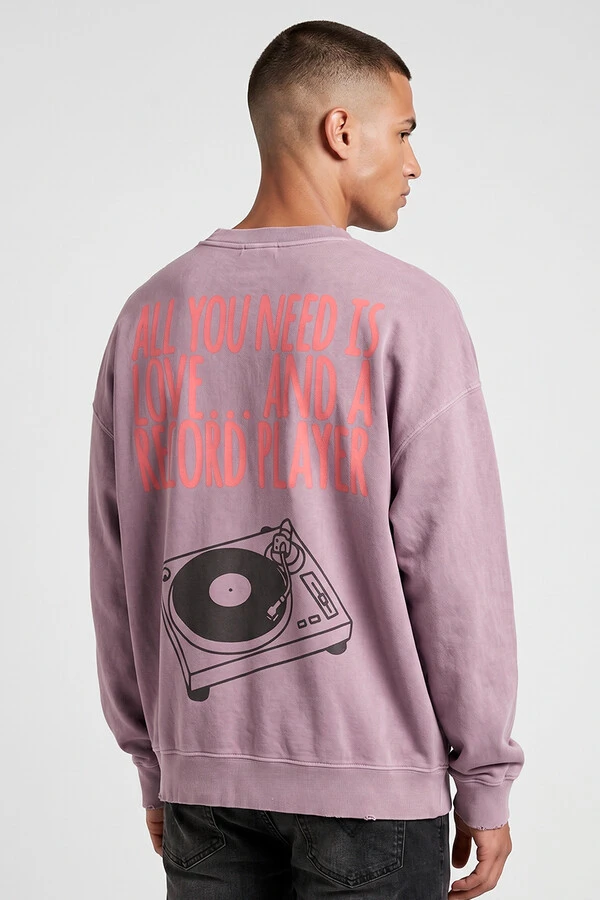 Blusa oversized de moletom estonado lilás Record Player