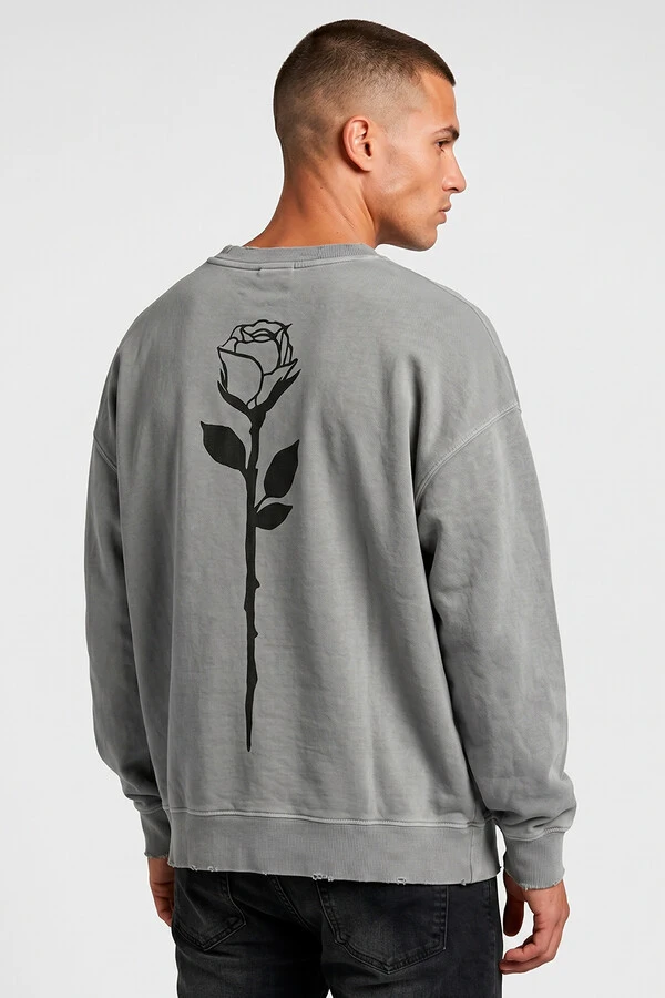 Blusa oversized de moletom estonado cinza Rose Back