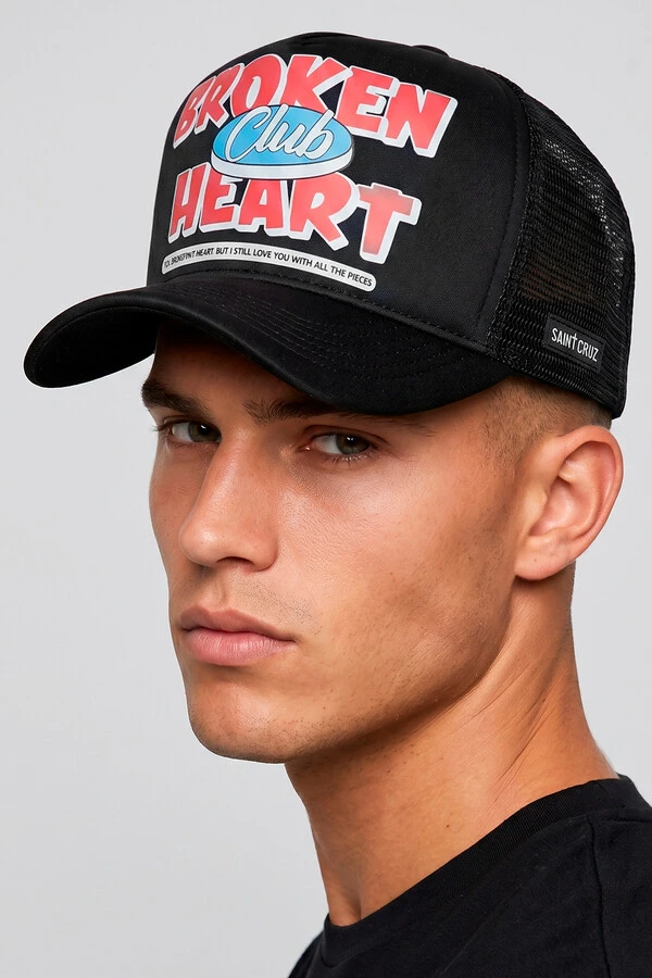 Boné trucker retrô preto Broken Heart