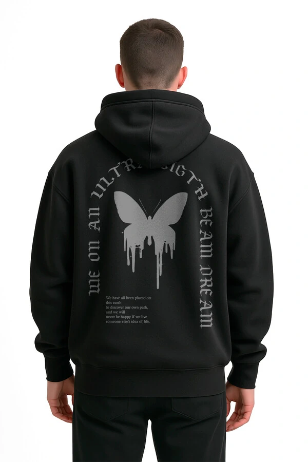 Blusa puff de moletom preto Butterfly