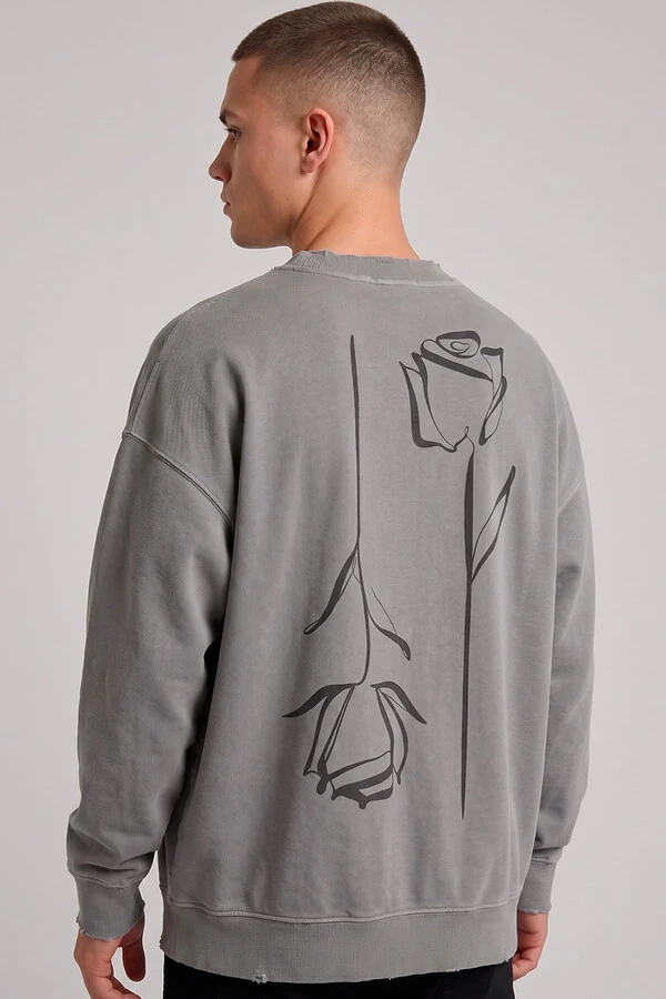 Blusa oversized de moletom estonado cinza Double Rose