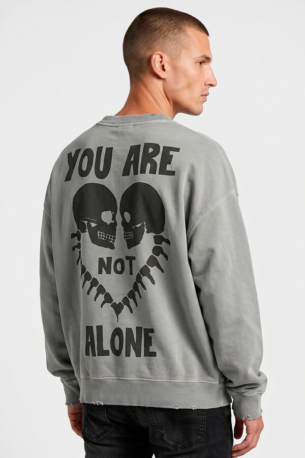 Blusa oversized de moletom estonado cinza Alone