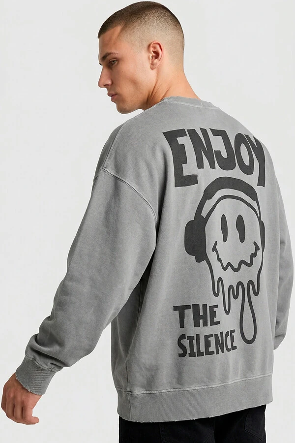 Blusa oversized de moletom estonado cinza Enjoy