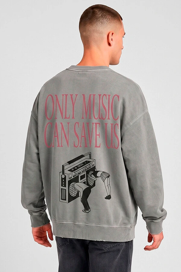 Blusa oversized de moletom estonado cinza Only Music