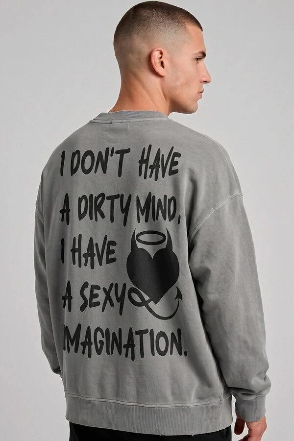 Blusa oversized de moletom estonado cinza Dirty Mind