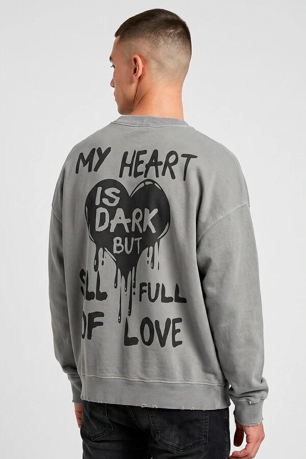 Blusa oversized de moletom estonado cinza My Heart