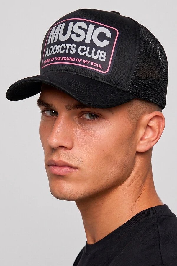 Boné trucker retrô preto Music Club