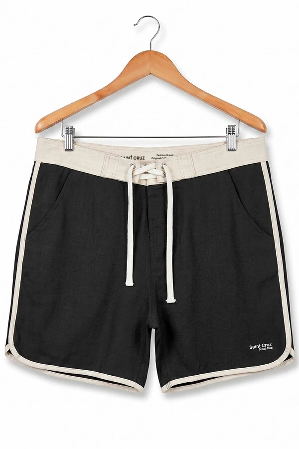 Bermuda de linho Preta e Off White