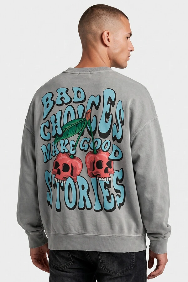 Blusa oversized de moletom estonado cinza Cherry