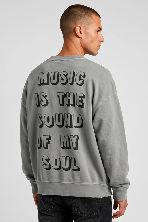 Blusa oversized de moletom estonado cinza My Soul