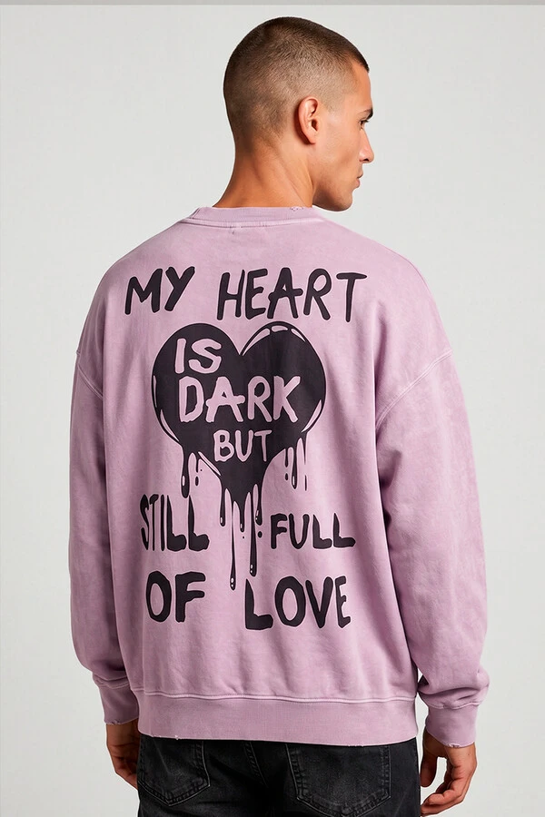 Blusa oversized de moletom estonado lilás My Heart