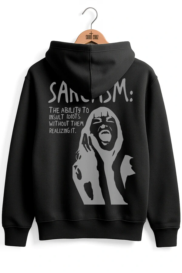 Blusa puff de moletom preto Sarcasm