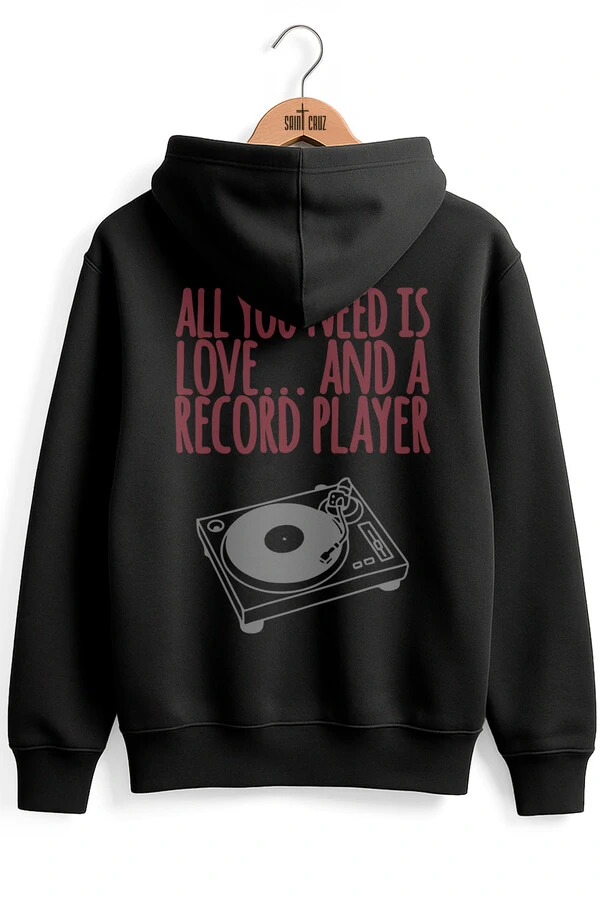 Blusa puff de moletom preta Record Player
