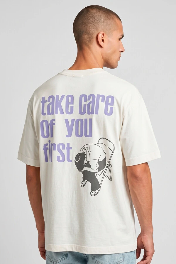 Camiseta oversized off white Take Care