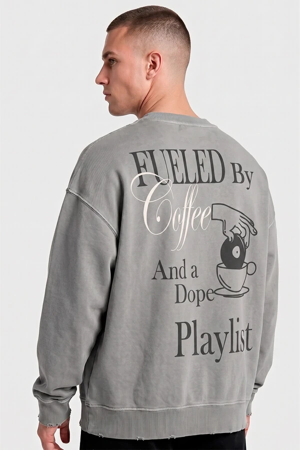 Blusa oversized de moletom estonado cinza Playlist