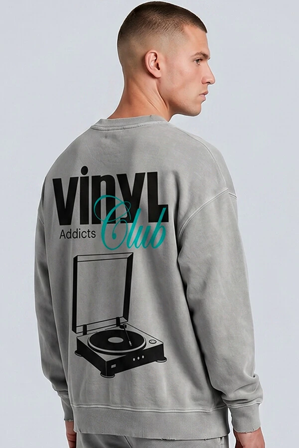 Blusa oversized de moletom estonado cinza Vinyl