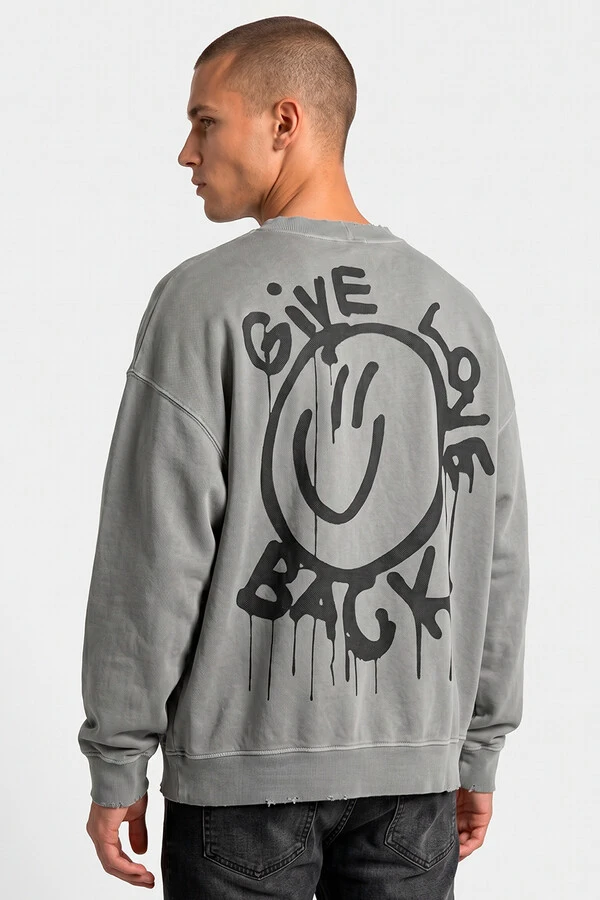 Blusa oversized de moletom estonado cinza Give