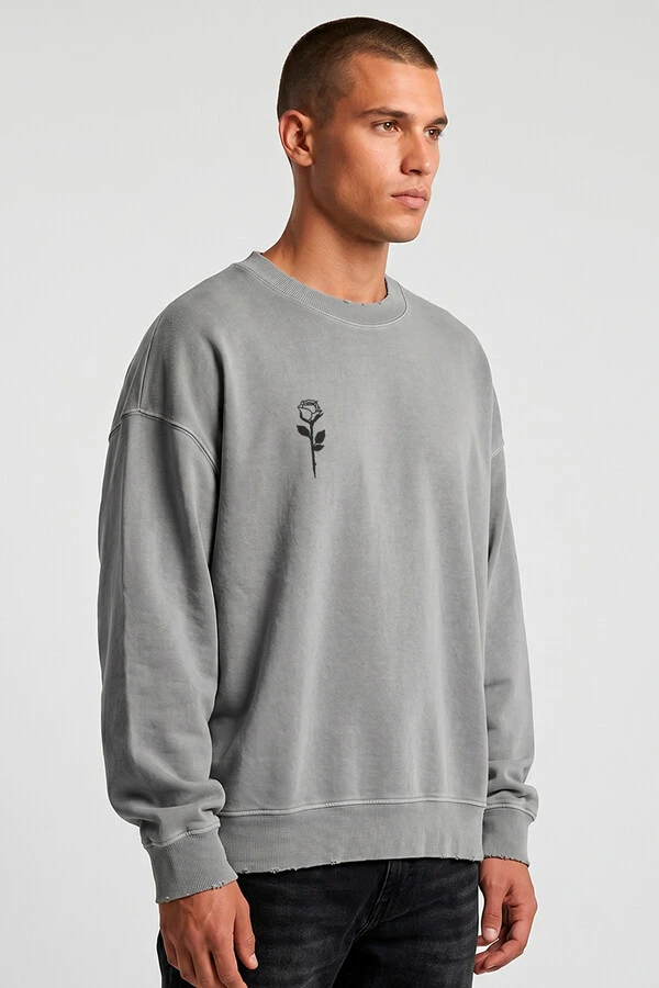 Blusa oversized de moletom estonado cinza Rose Front
