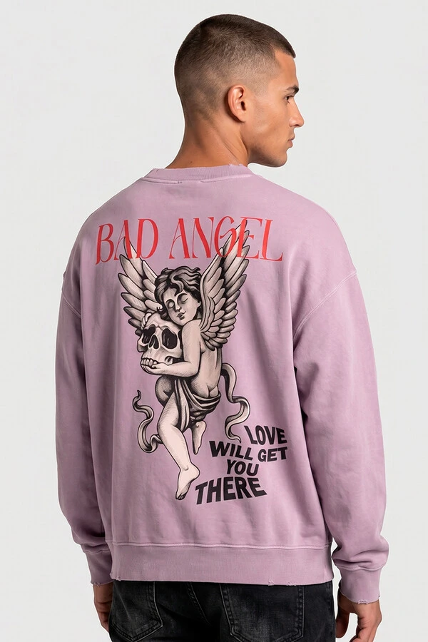 Blusa oversized de moletom estonado lilás Bad Angel