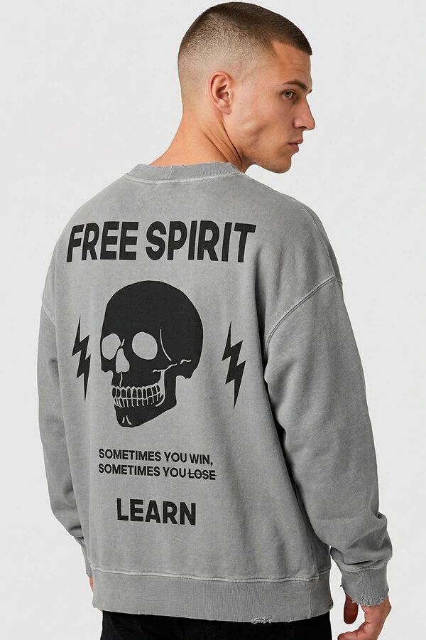Blusa oversized de moletom estonado cinza Free