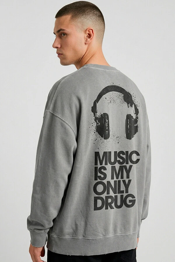 Blusa oversized de moletom estonado cinza Drug