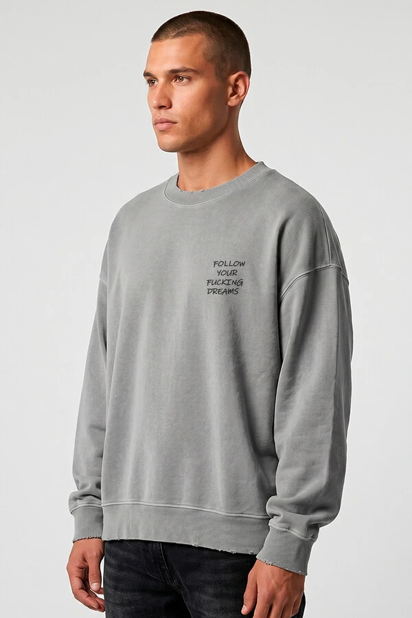 Blusa oversized de moletom estonado cinza Dreams Front