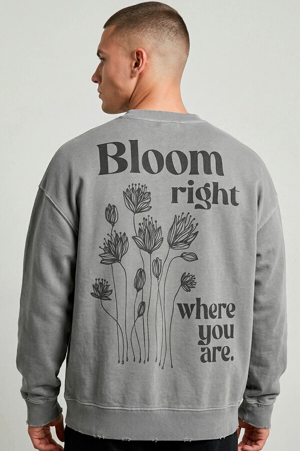Blusa oversized de moletom estonado cinza Bloom