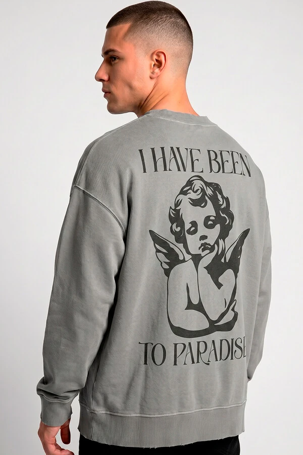 Blusa oversized de moletom estonado cinza Paradise