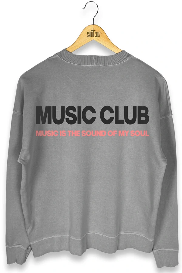Blusa oversized de moletom estonado cinza Music Club