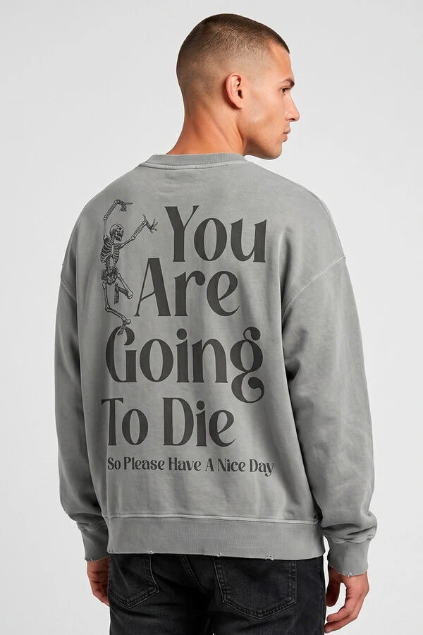Blusa oversized de moletom estonado cinza Nice Day
