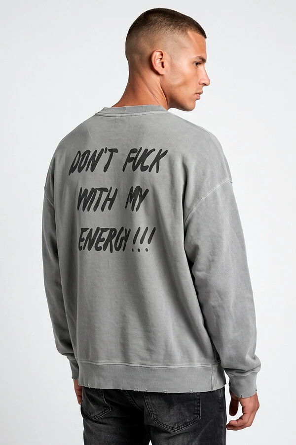 Blusa oversized de moletom estonado cinza Energy