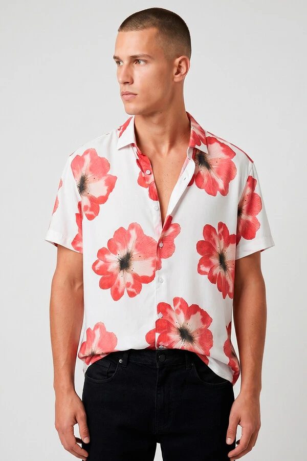 Camisa de viscose Red Flowers