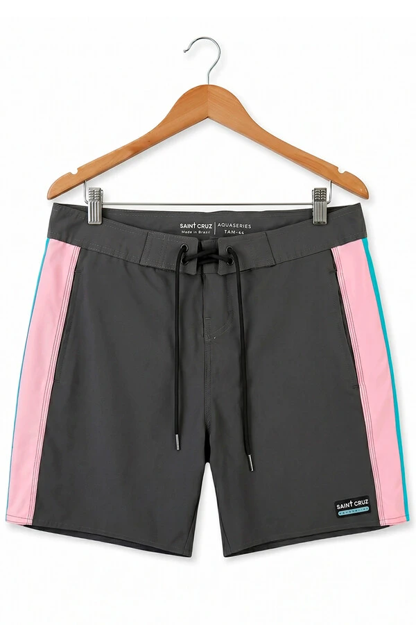 Bermuda retrô line Chumbo Rosa e Turquesa