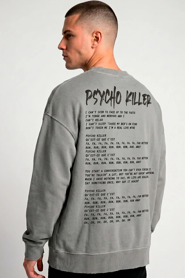 Blusa oversized de moletom estonado cinza Psyco