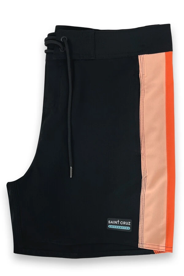 Bermuda retrô line Preto Salmão e Laranja