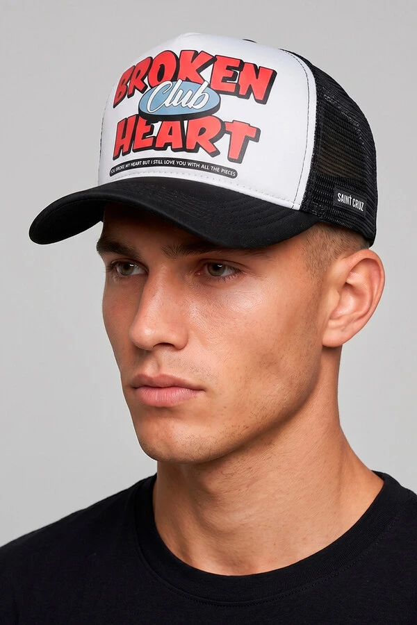 Boné trucker retrô branco e preto Broken Heart