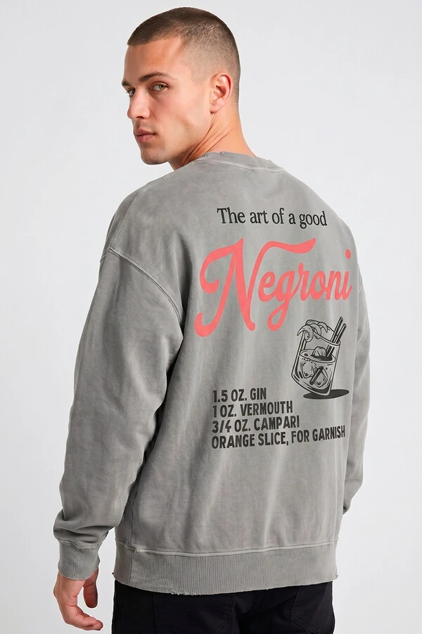 Blusa oversized de moletom estonado cinza Negroni