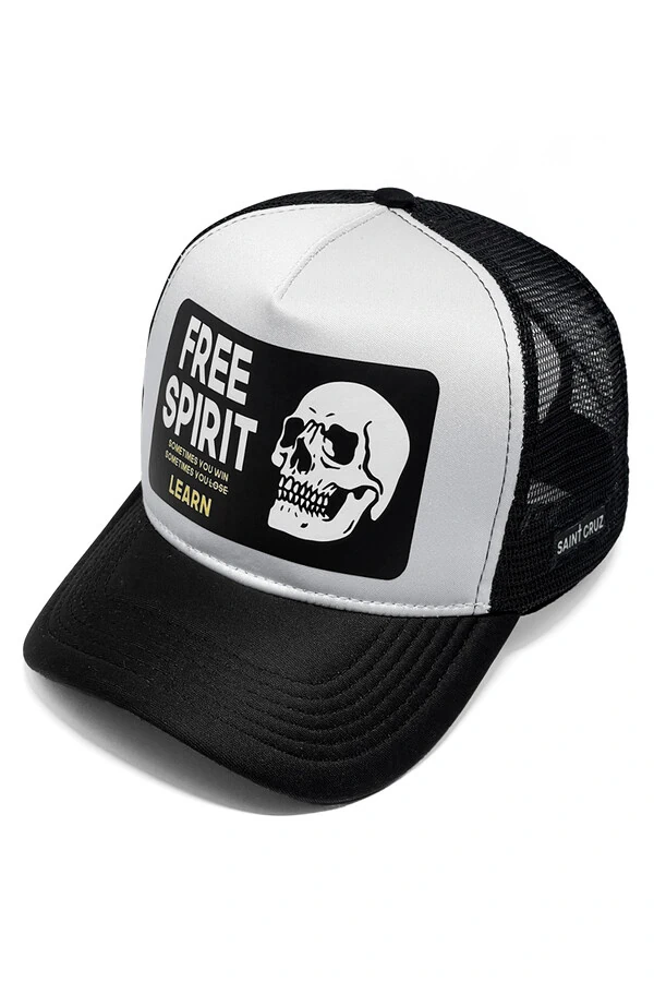 Boné trucker retrô branco e preto Free Spirit