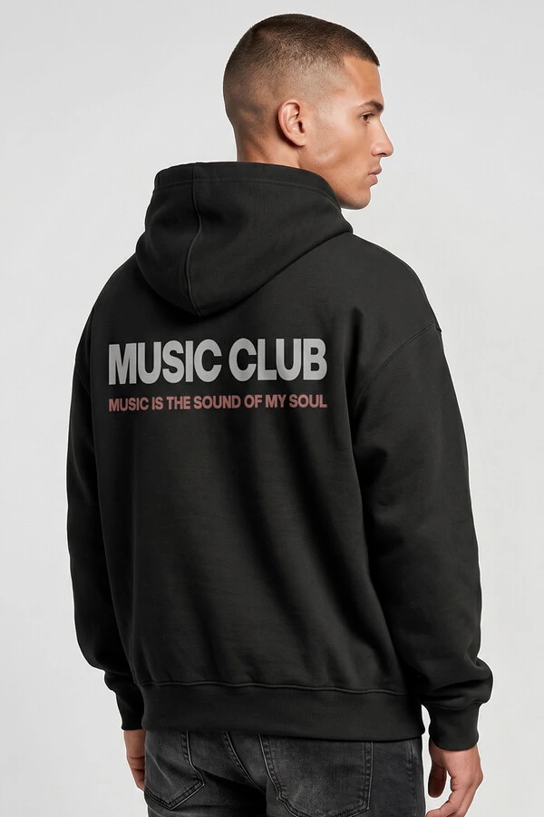 Blusa puff de moletom preta Music Club