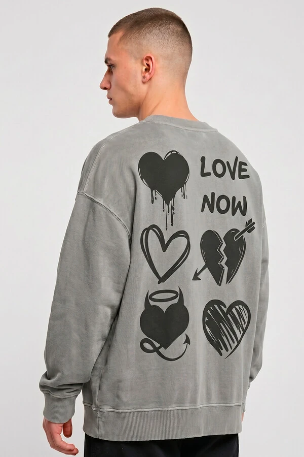 Blusa oversized de moletom estonado cinza Love Now