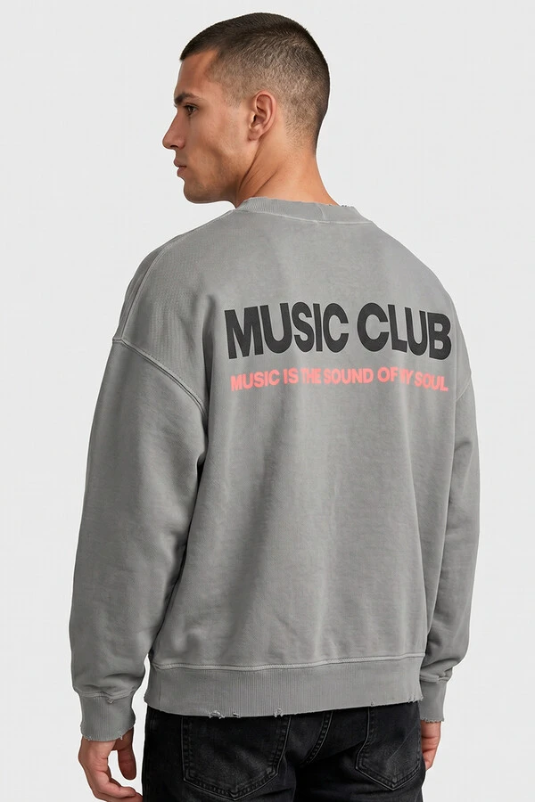 Blusa oversized de moletom estonado cinza Music Club